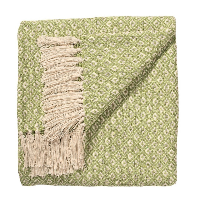 Sage Green Diamond Weave Soft Cotton Handloom Blanket Throw 180cm x 130cm.