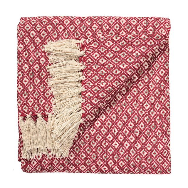 Red Diamond Weave Soft Cotton Handloom Blanket Throw 180cm x 130cm