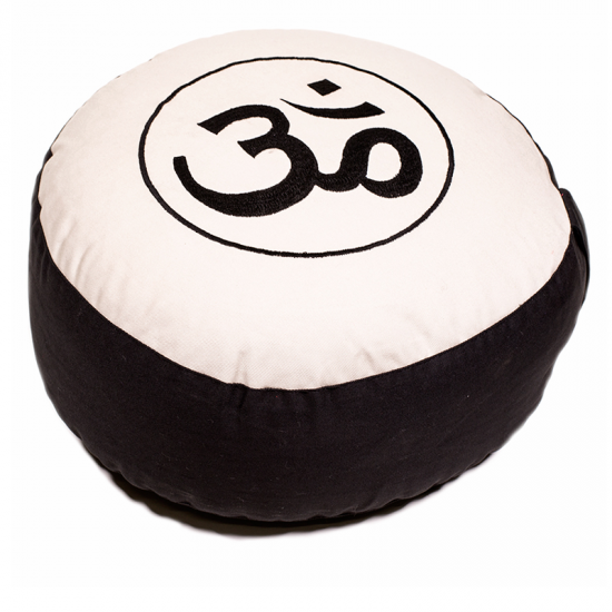 Round Meditation Black and Cream Ohm Cushion   Dimensions: 33cm x 17cm