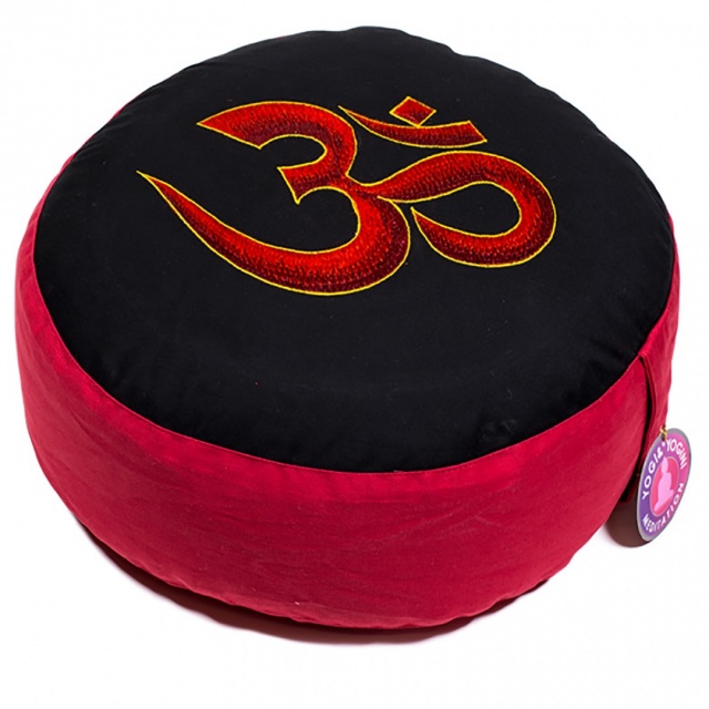 Round Meditation Black and Red Ohm Cushion     Dimensions: 33cm x 17cm