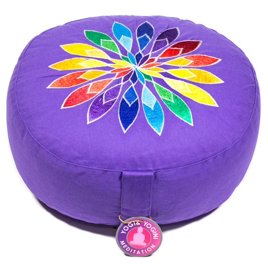Round Meditation Violet Multi Flower Cushion      Dimensions: 33cm x 16cm