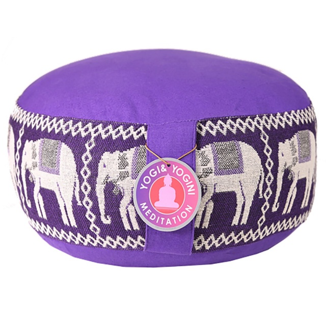Round Meditation Purple Elephant Print Cushion  Dimensions: 33cm x 16cm
