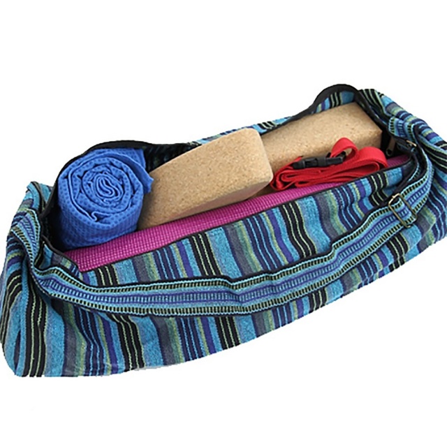 Blue Stripe Yoga Mat Bag with Zip Cotton  Size 67cm ×24 cm 