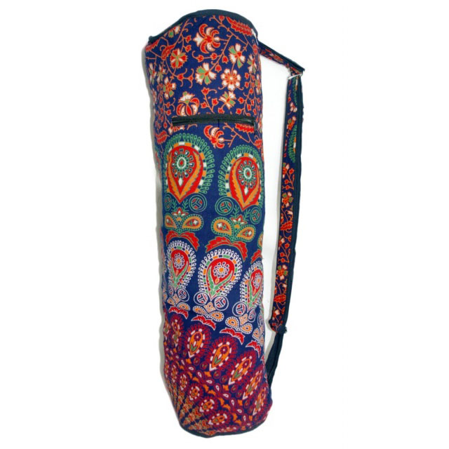 Navy Fair Trade Indian Handmade Brightly Coloured Yoga Mat Bag  82cm x 22cm  100% Cotton