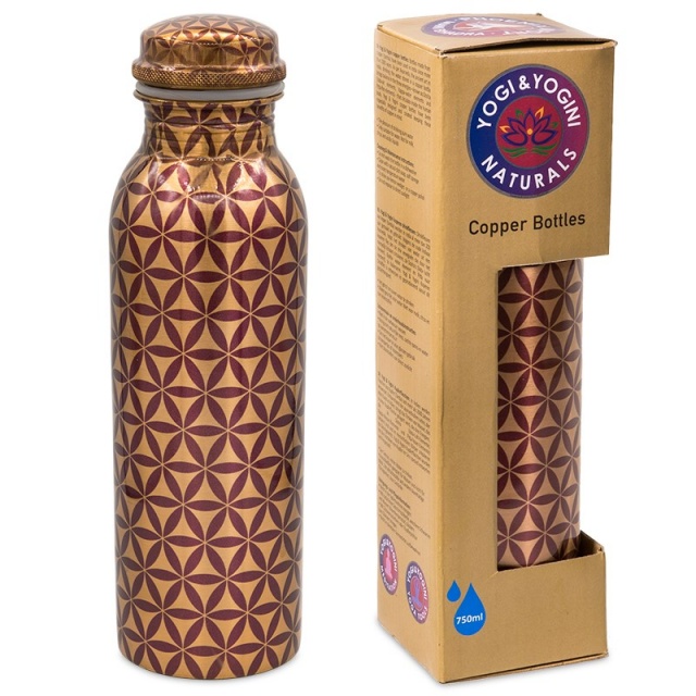 Purple Printed Flower Of Life Copper Bottles. Size 750ml
