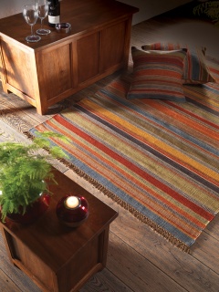 Natural Wool & Cotton Fairtrade Multi-Colour Stripe Ooty Kilim Rug with Tassled Ends 4 Sizes