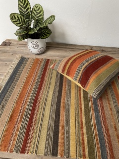 Natural Wool & Cotton Fairtrade Multi-Colour Stripe Ooty Kilim Rug with Tassled Ends 4 Sizes