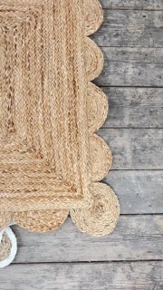 Small rectangle Jute rugs with scallop edge and coloured frame Size: 60cm x 90cm