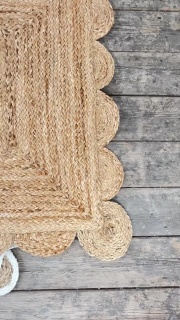 Small rectangle Jute rugs with scallop edge and coloured frame Size: 60cm x 90cm