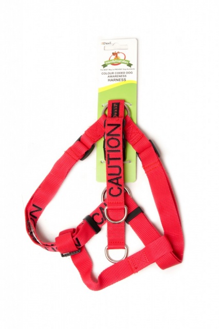 CAUTION DOG,  Dog Strap Harness Red Colour Coded