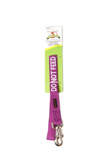 DO NOT FEED DOG,  Dog Lead Leash with padded Handle  Purple Colour Coded