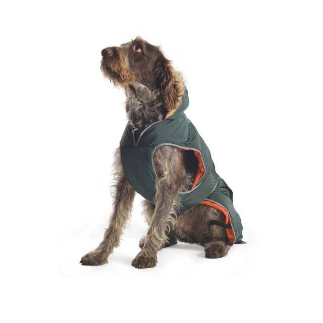 Green Parka Dog Coat Green with Orange lining