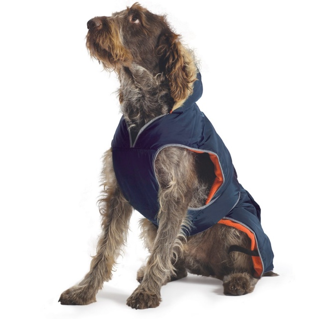 Ancol Navy Blue Parka Dog Coat with Orange Lining