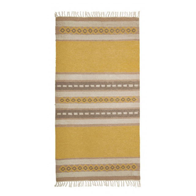 Gold Ochre Yellow and Brown Patterned Recycled Cotton Flat Weave Rug 3 Sizes Fair Trade GoodWeave