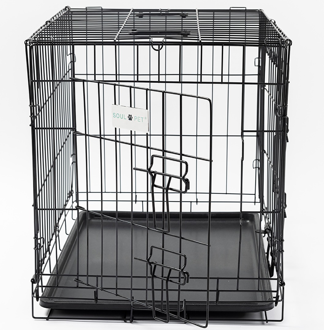 2 Door Black Strong Tough Metal  Dog Pet Crate Cages Folds Flat