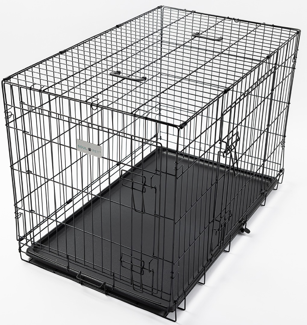 2 Door Black Strong Tough Metal Dog Pet Crate Cages Folds Flat. Ideal for  car travel.