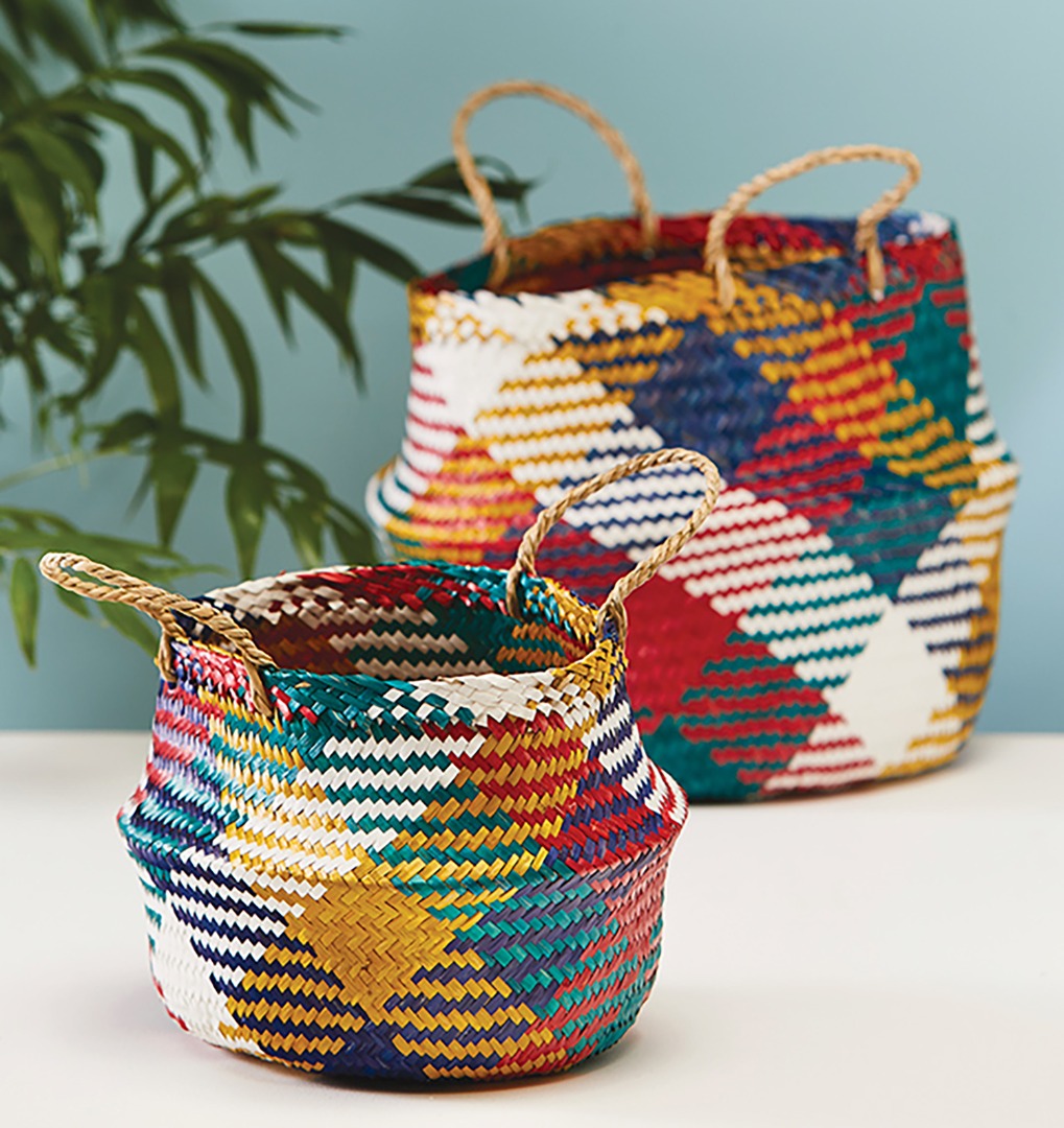 Multi-colour Check-Pattern Natural Seagrass Basket  2 Sizes