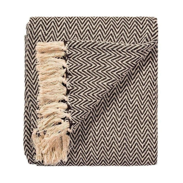 Chocolate Brown Chevron Soft Cotton Handloom Throw 150cm x 125cm