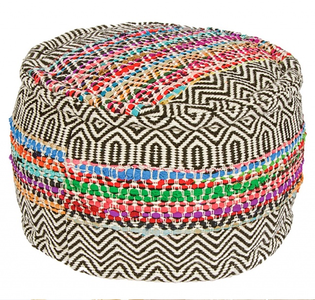 Traditional Handloomed Recycled Filled PET Pouffe, Foot Stool Seat