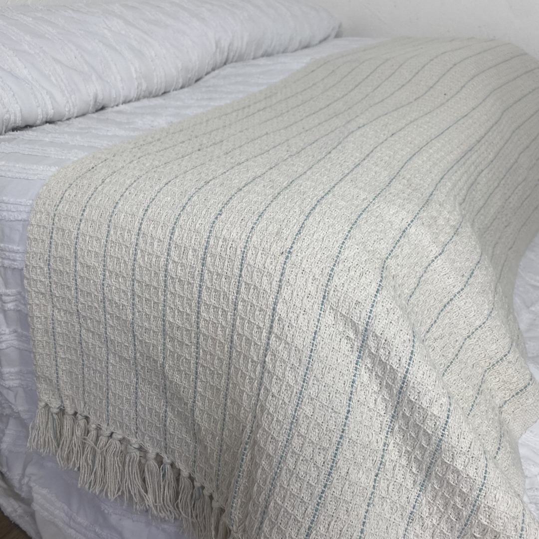Natural Bedspread throw with fine stripe in 5 colour options, 100% cotton, 150cm x 130cm