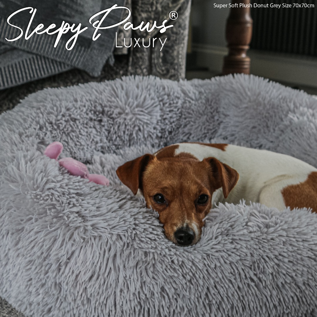 Super Soft Comfy Donut Grey Dog or Cat Bed Helps Pet Stress