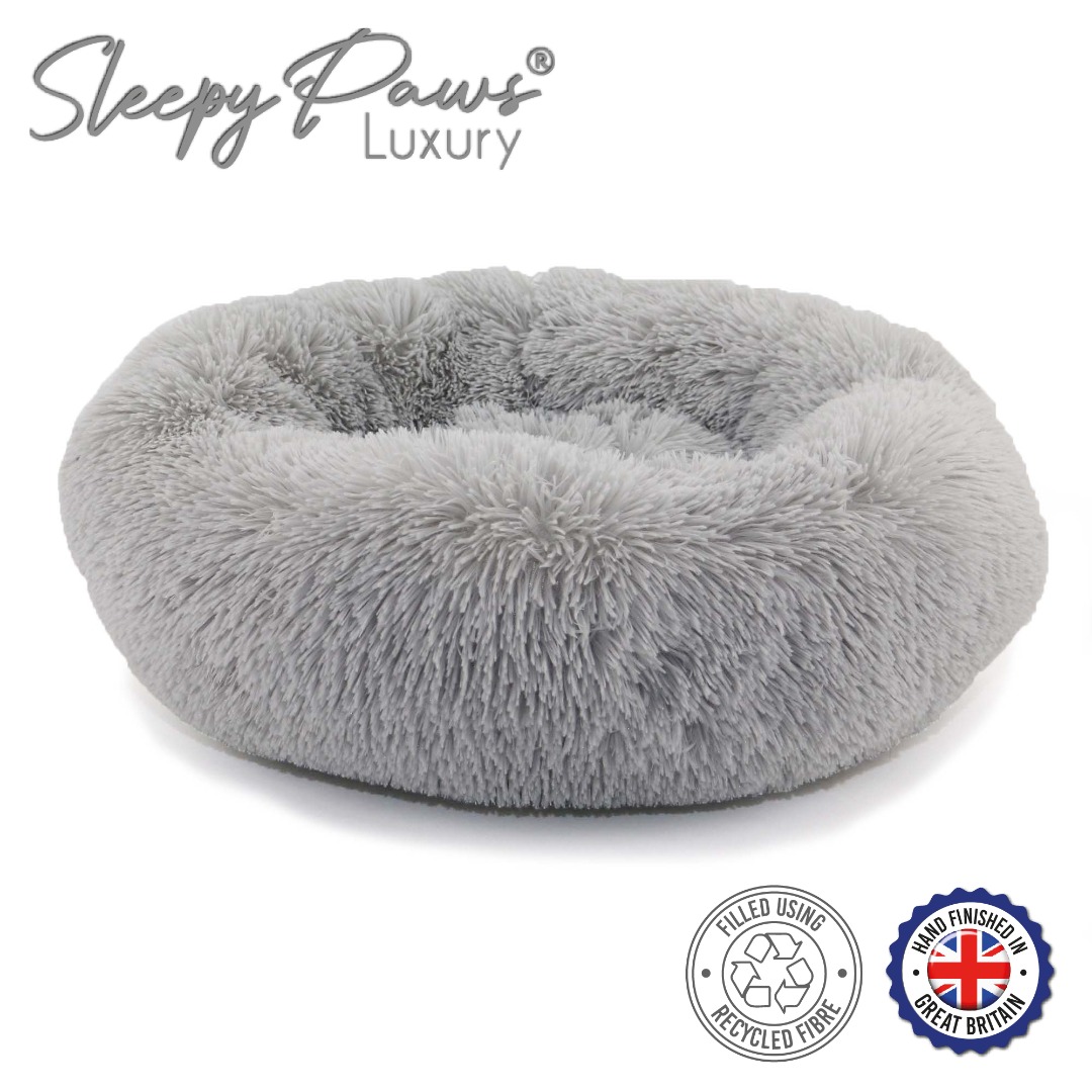 Super Soft Comfy Donut Grey Dog or Cat Bed Helps Pet Stress