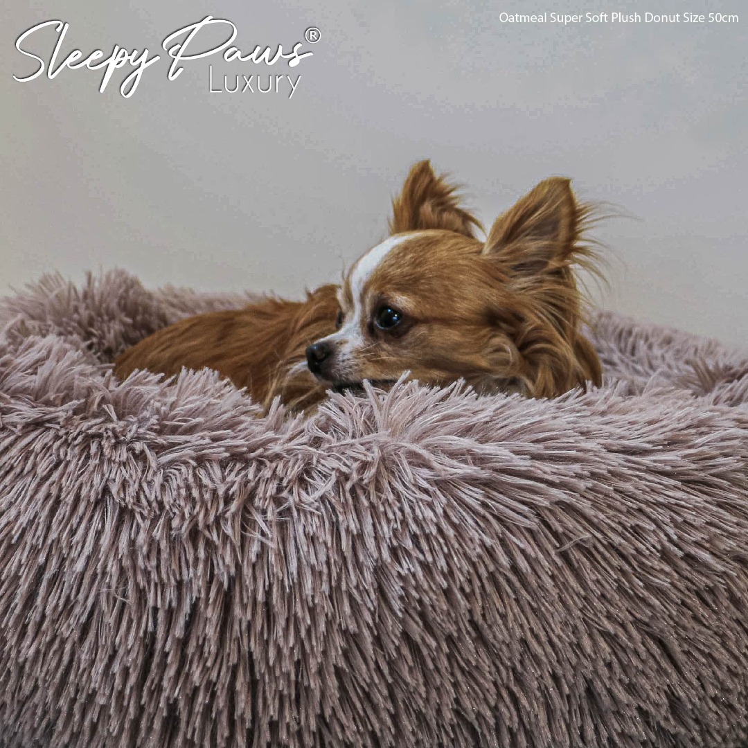 Super Soft Comfy Donut Oat Meal Brown Dog or Cat Bed Helps Pet Stress