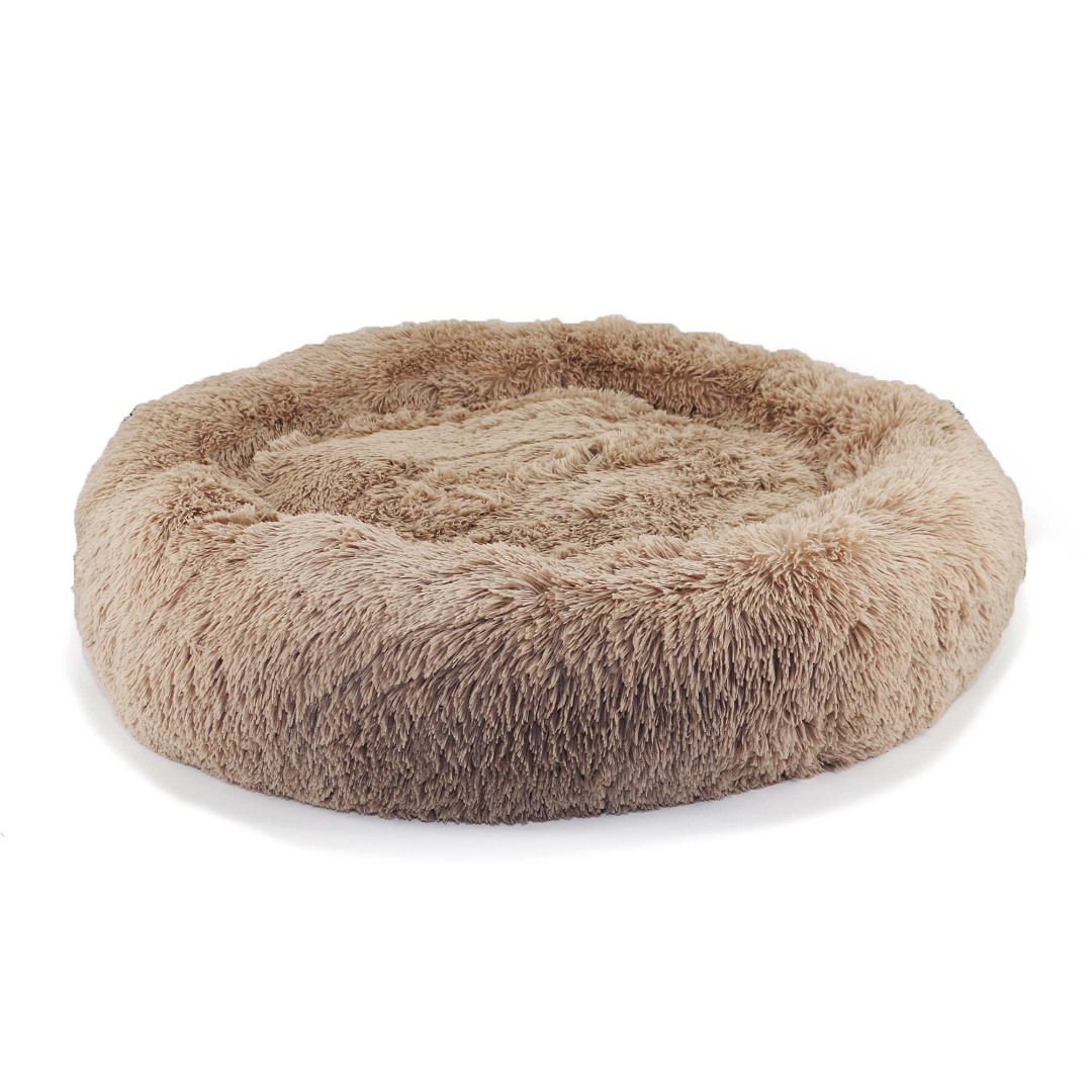 Super Soft Comfy Donut Oat Meal Brown Dog or Cat Bed Helps Pet Stress