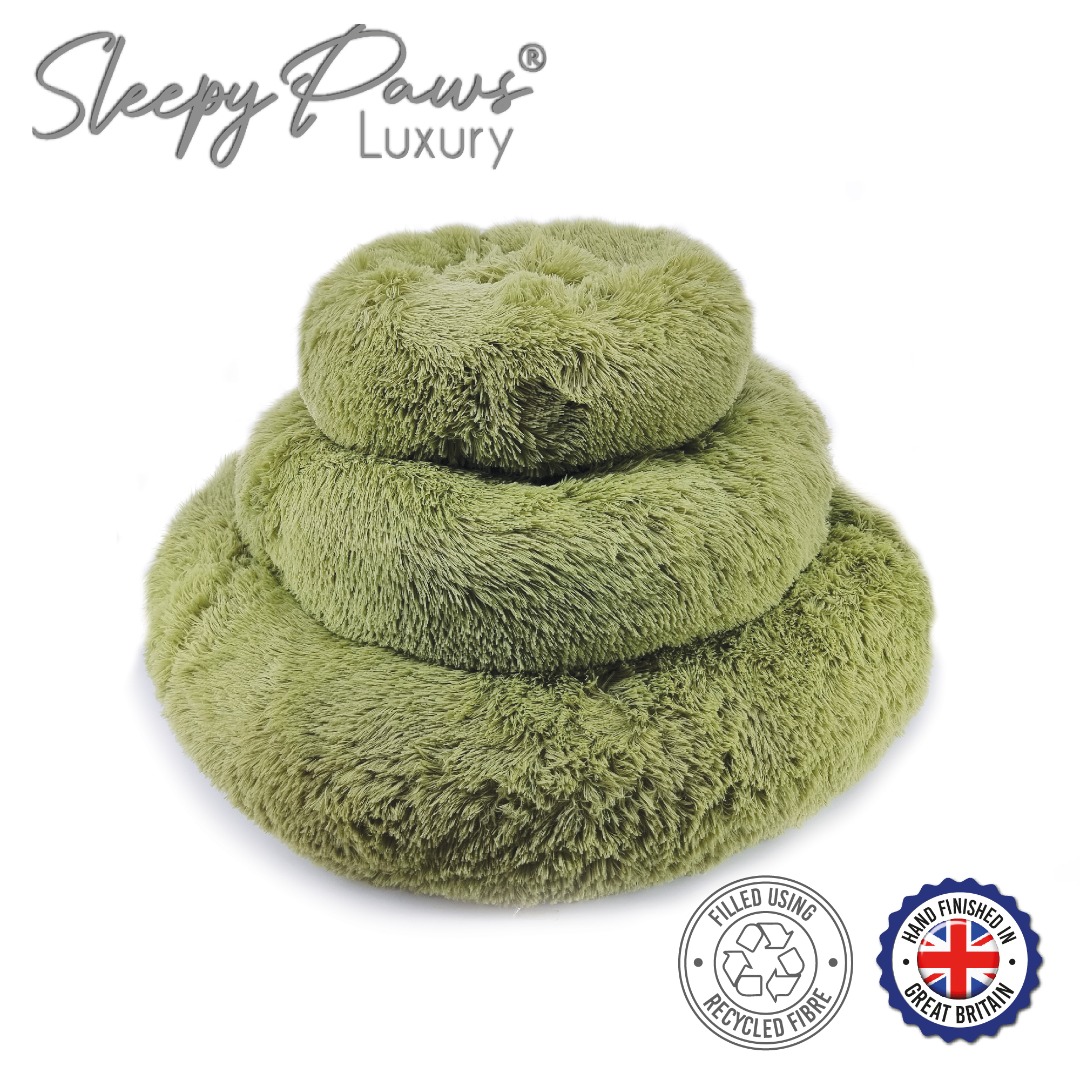 Super Soft Comfy Donut Sage Green Dog or Cat Bed Helps Pet Stress