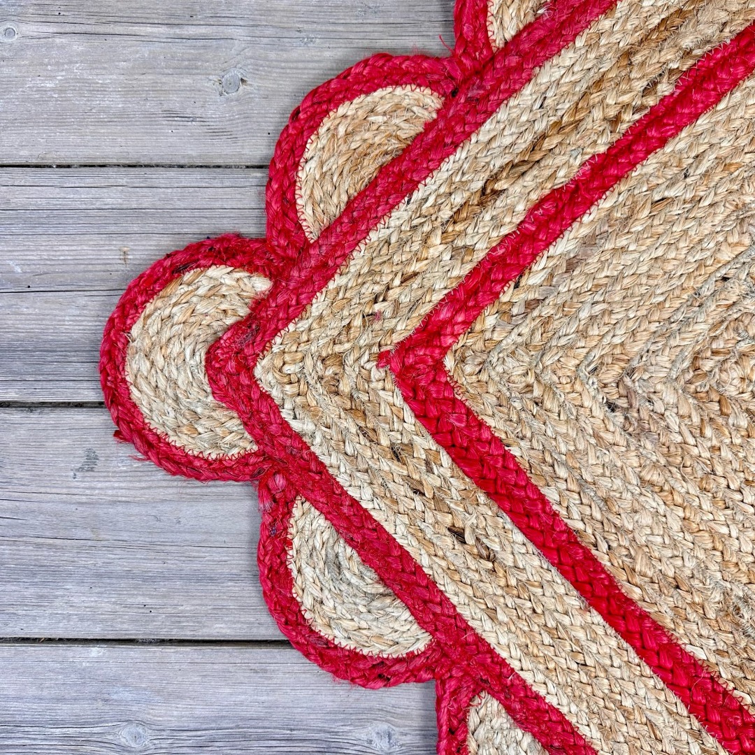 Small rectangle Jute rugs with scallop edge and coloured frame Size: 60cm x 90cm