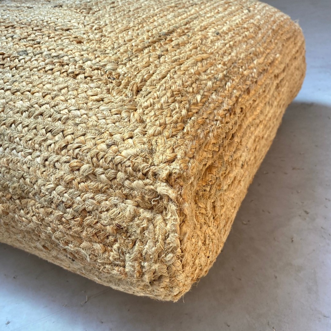 Large square braided jute low seat or floor cushion