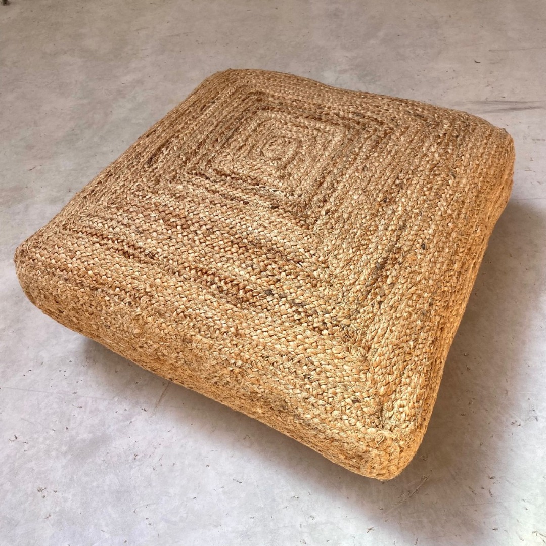 Large square braided jute low seat or floor cushion