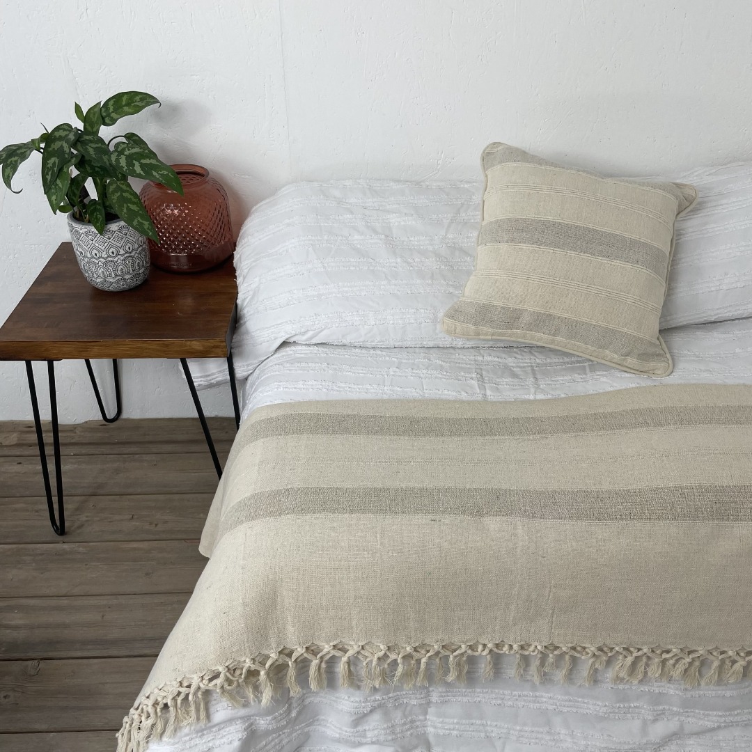 100% cotton slub square striped cushion in neutral tones 40cm x 40cm