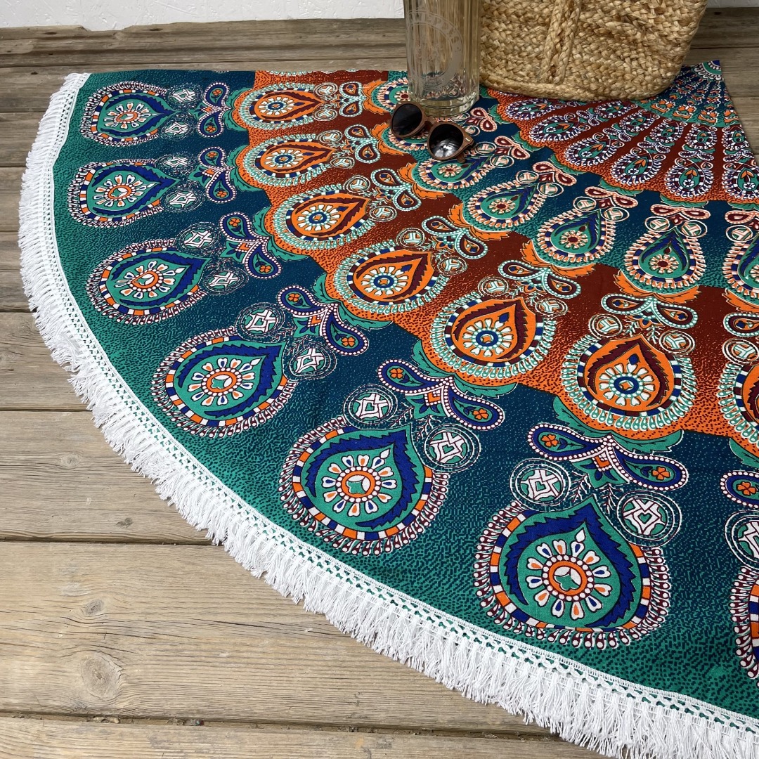 Fringed cotton beach picnic roundie or floor blanket/throw Size: 180cm