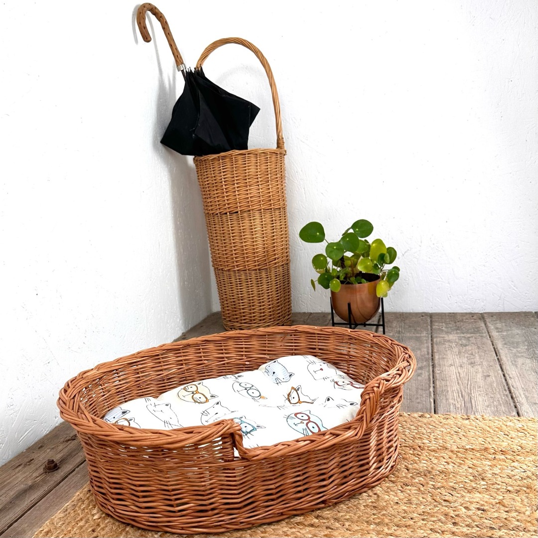 Willow Wicker Cat Small Animal Bed Basket With Deep Filled Liner Cushion