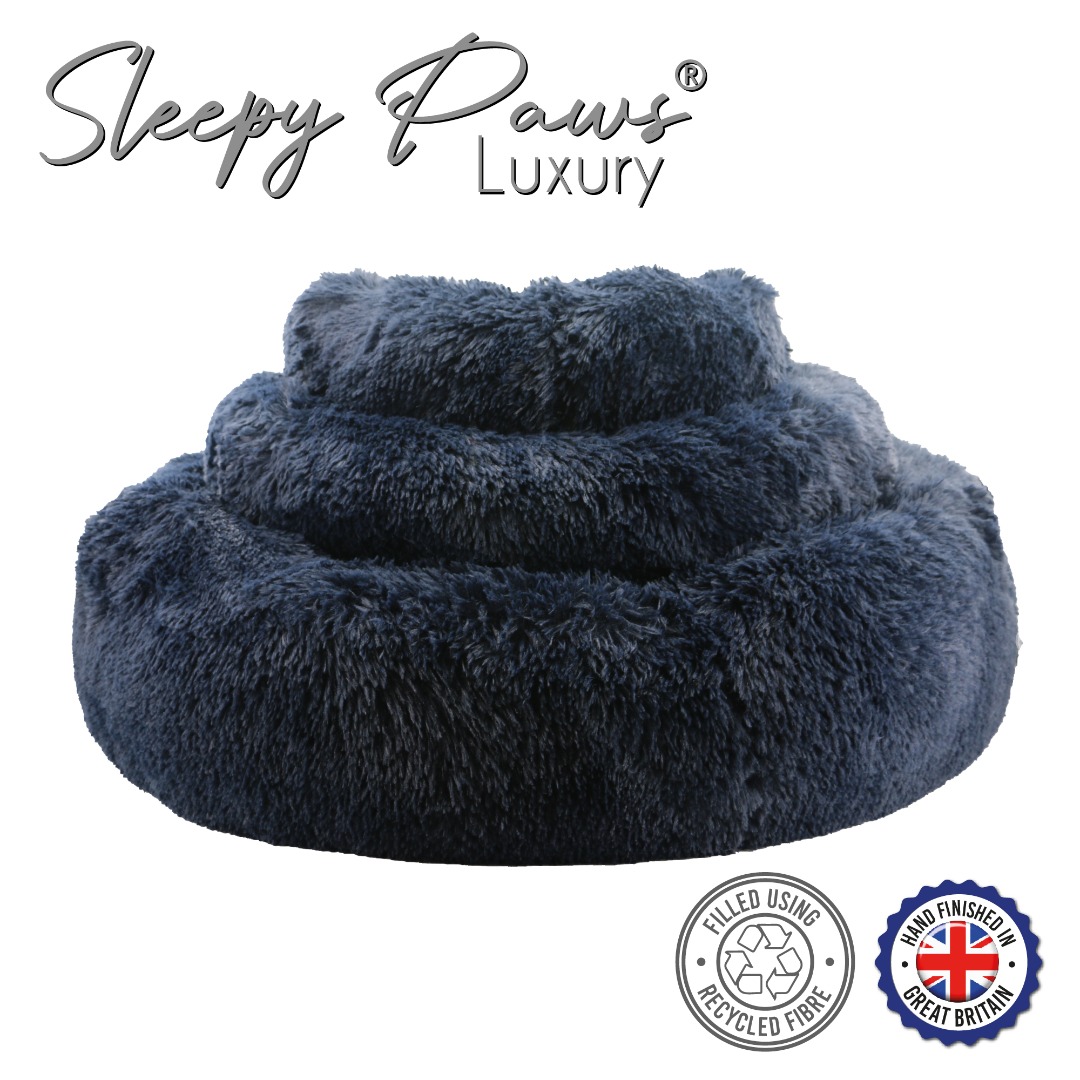 Super Soft Comfy Donut Navy Blue Dog Bed Helps Pet Stress