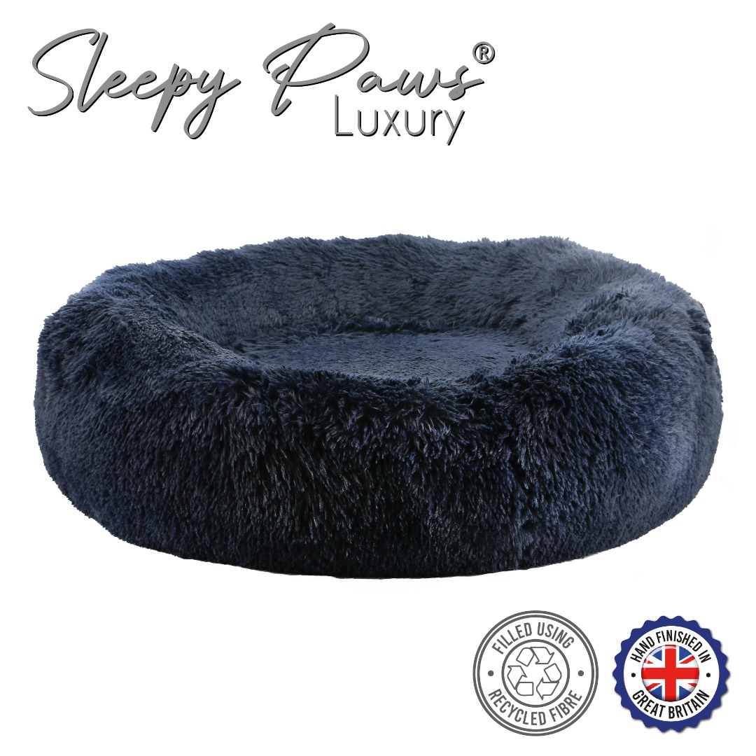 Super Soft Comfy Donut Navy Blue Dog Bed Helps Pet Stress