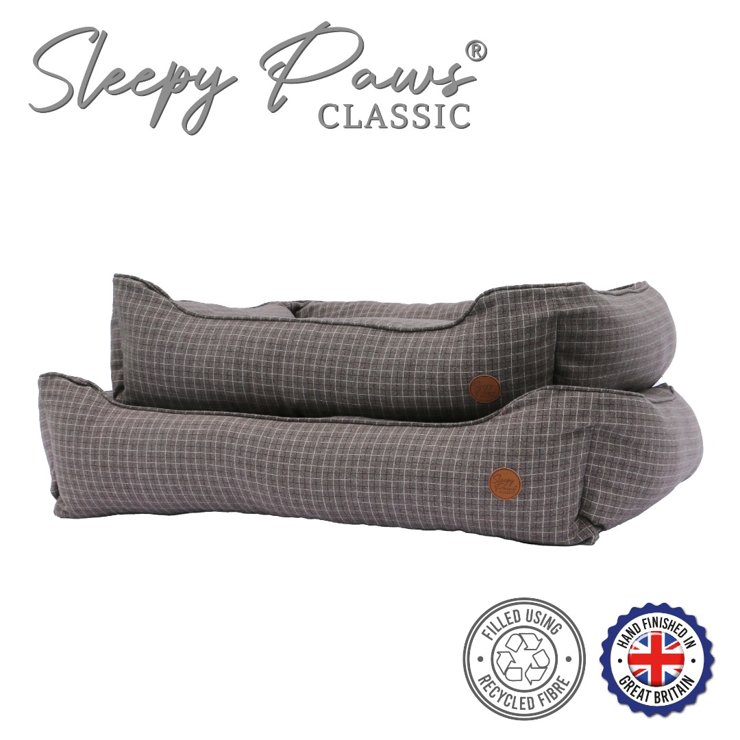 Sleepy Paws Grey Check Dog Bed Removable Outer 2 sizes