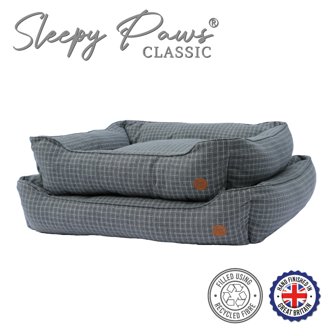 Sleepy Paws Blue Check Dog Bed Removable Outer 2 sizes