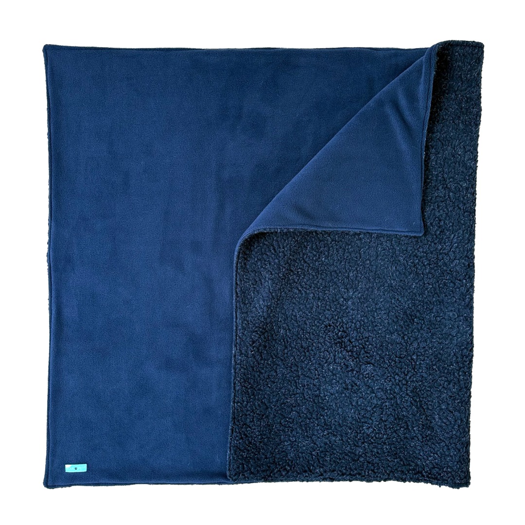 SoulPet Plush Country Navy Blue Fleece Dog Blanket with Sherpa Fleece Back in 3 sizes.
