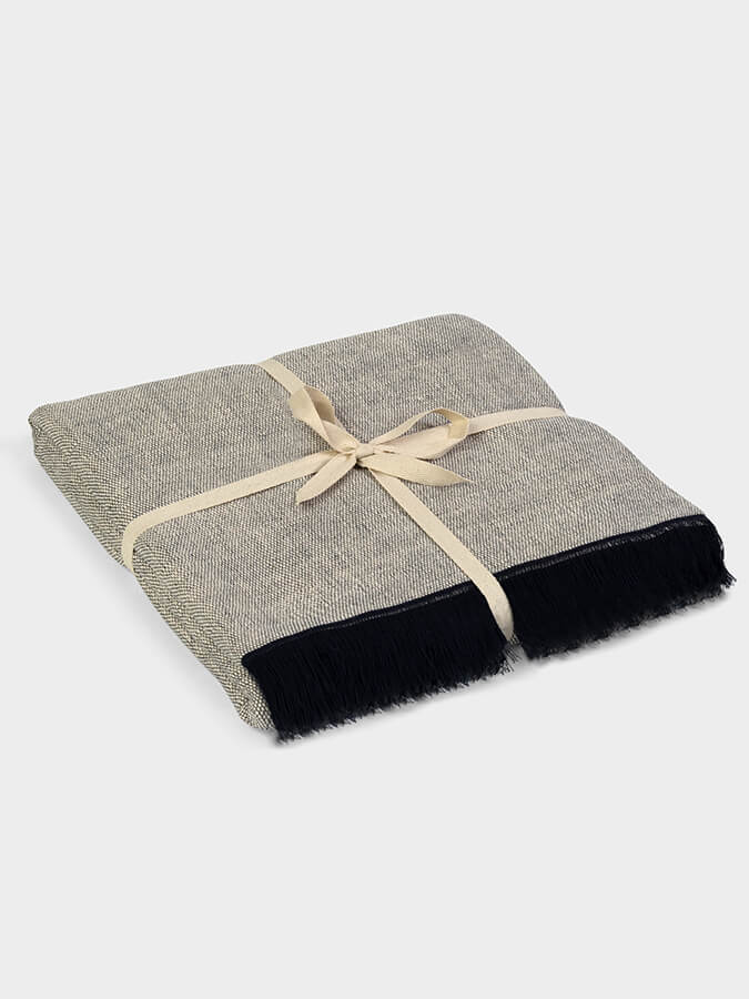 Navy Yoga Studio organic cotton two toned yoga blanket