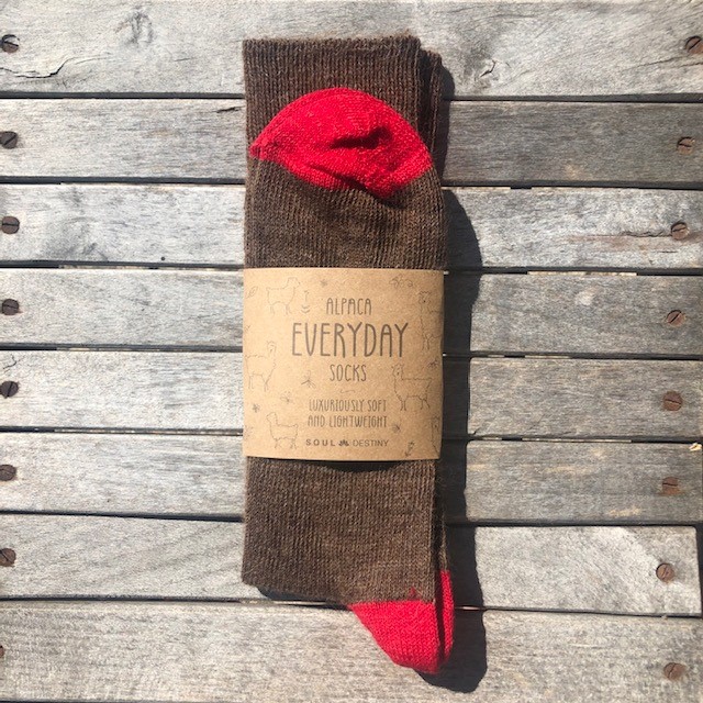 The Alpaca Every Day Heel and Toe Contrast Socks Brown/Red
