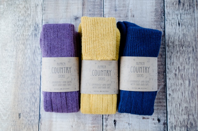 Gift Pack Idea C  3 pairs of Alpaca Country Socks, Knee High Turn Down, Cushioned Sole, 75% Alpaca Wool.  Alpaca Sock