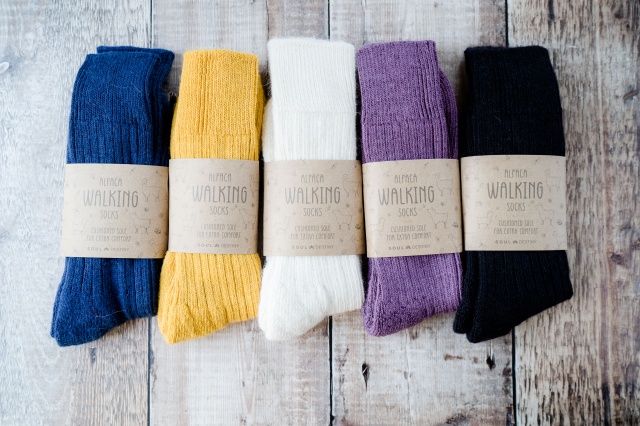 Gift Pack Idea H 5 pairs of Alpaca Walking Socks, Cushioned Sole, 75% Alpaca Wool