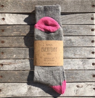 The Alpaca Every Day Heel and Toe Contrast Socks Grey/Pink