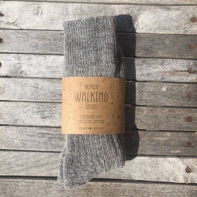 Alpaca walking socks, 75% Alpaca wool. Thick socks with a cushioned sole. Grey