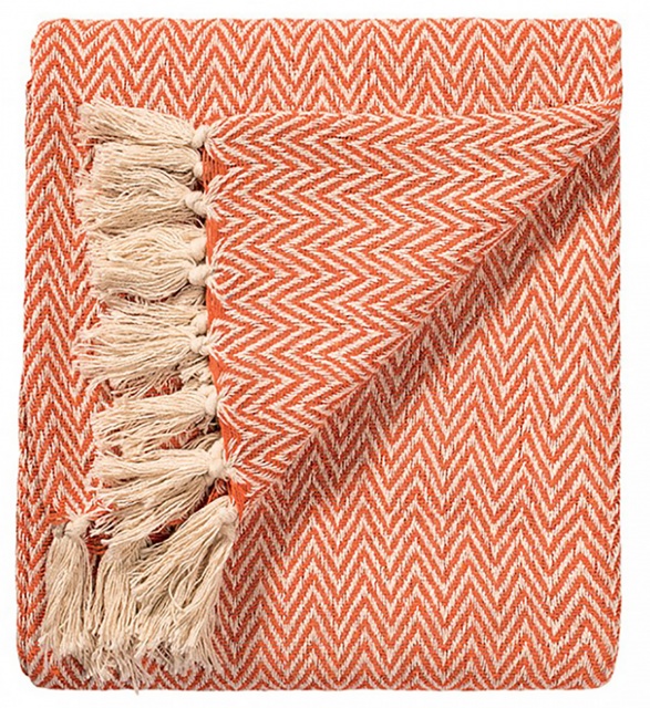 Orange Chevron Soft Cotton Handloom Blanket Throw  150cm x 125cm