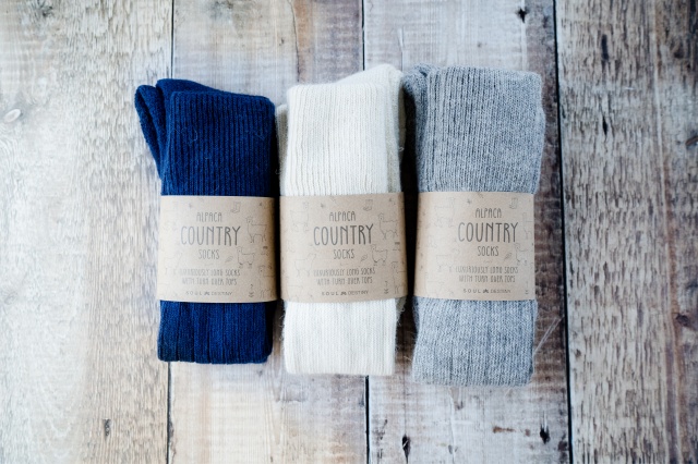 Gift Pack Idea B 3 pairs of Alpaca Country Socks, Knee High Turn Down, Cushioned Sole, 75% Alpaca Wool