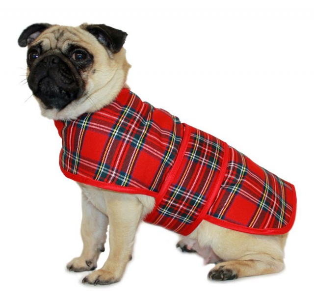 Red Tartan Highland Warm Dog Coat Jacket Easy Fasten Velcro