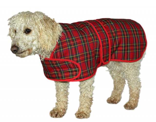 Red Tartan Highland Warm Dog Coat Jacket Easy Fasten Velcro